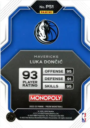 Luka Dončić basketball card from 2022-23 Panini Prizm Monopoly All-Stars collection