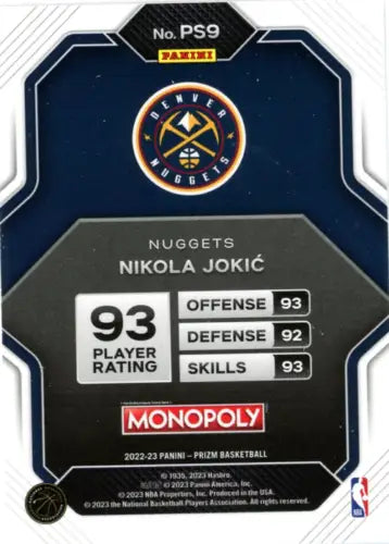 Nikola Jokic Denver Nuggets 2022-23 Panini Prizm Monopoly All-Stars basketball card