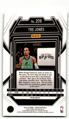 Tre Jones basketball card 2022-23 Panini Prizm Prizms Green ID:55456 NM-MT Spurs