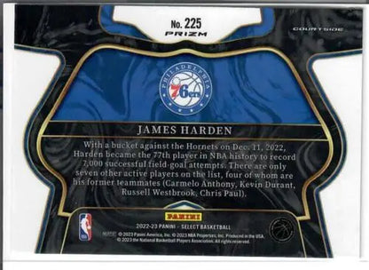 James Harden basketball card from 2022-23 Panini Select Orange Flash Prizms collection