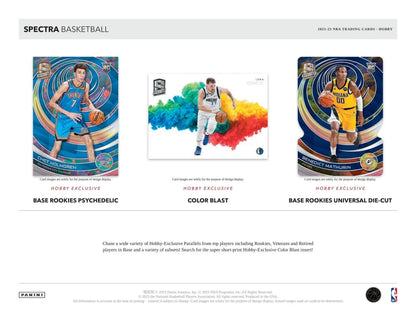 Advertisement for Panini Spectra Basketball with colorful rookie jersey autographs