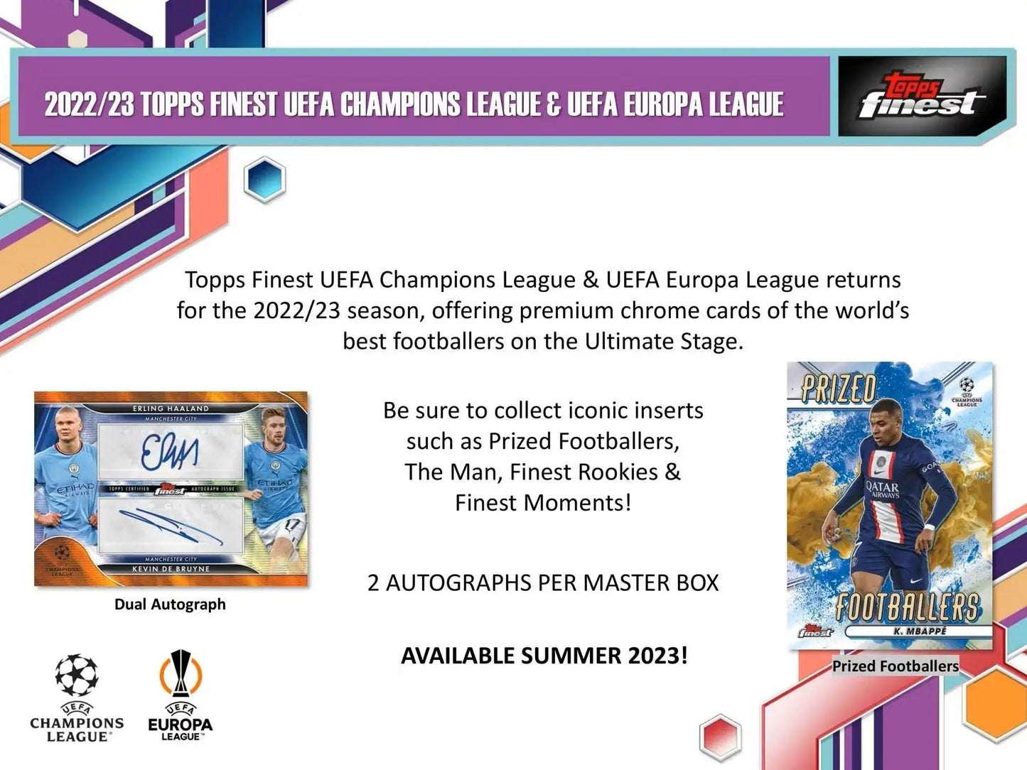 Advertisement for 2022-23 Topps Finest UEFA Champions League trading cards with refractor parallel