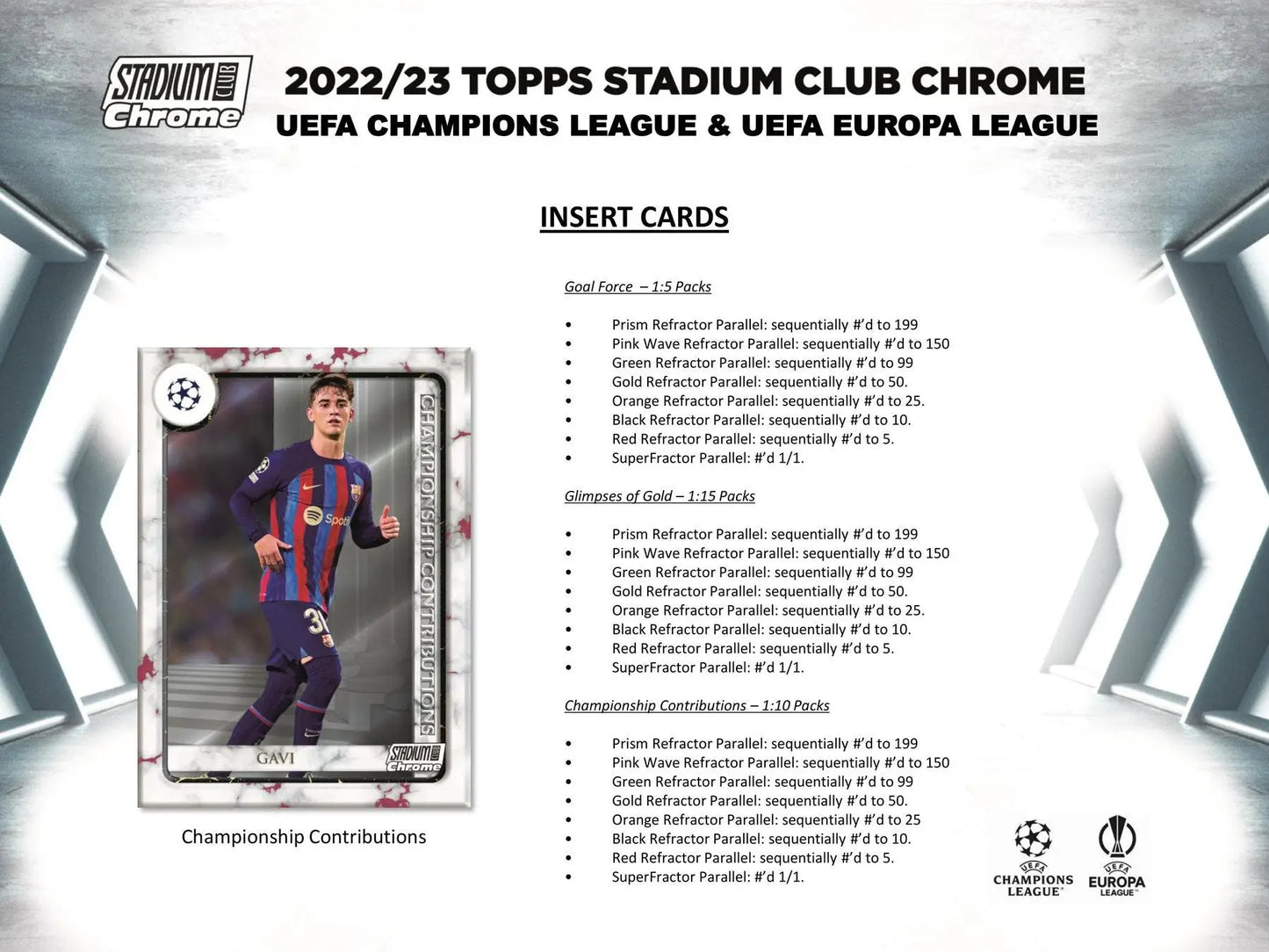 2022-23 Topps Stadium Club Chrome UEFA insert checklist with refractor parallel details