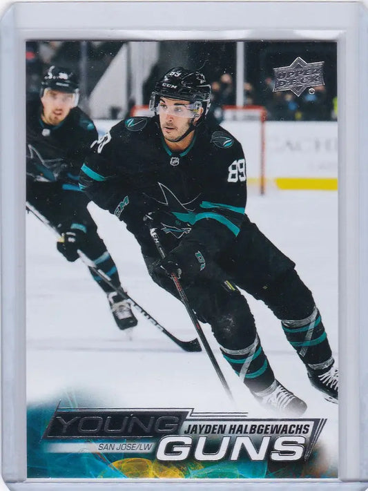 Hockey trading card of Jayden Halbgewachs from the San Jose Sharks Young Guns series