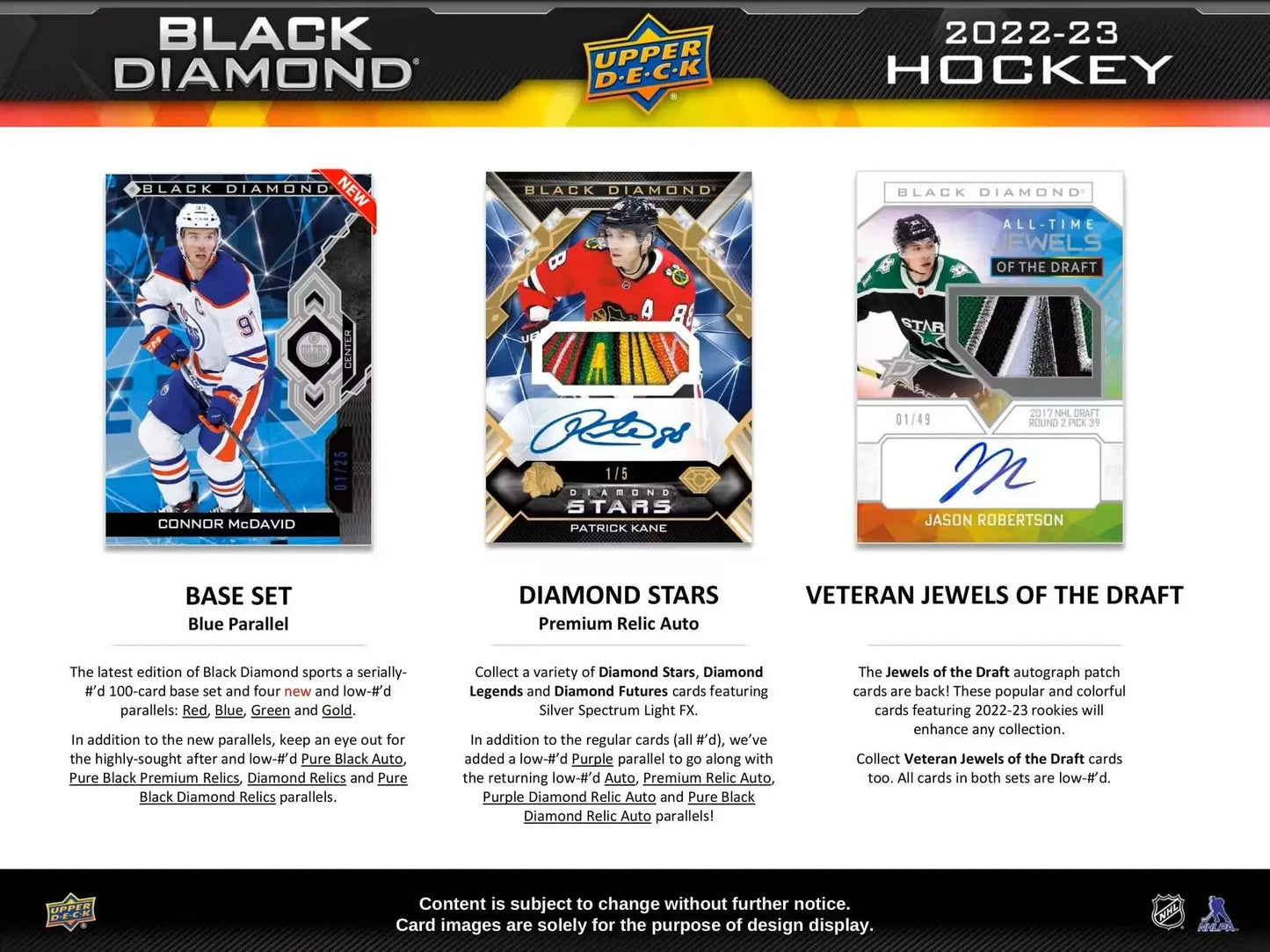 Product information card showcasing exquisite collection of Upper Deck Black Diamond Hockey cards