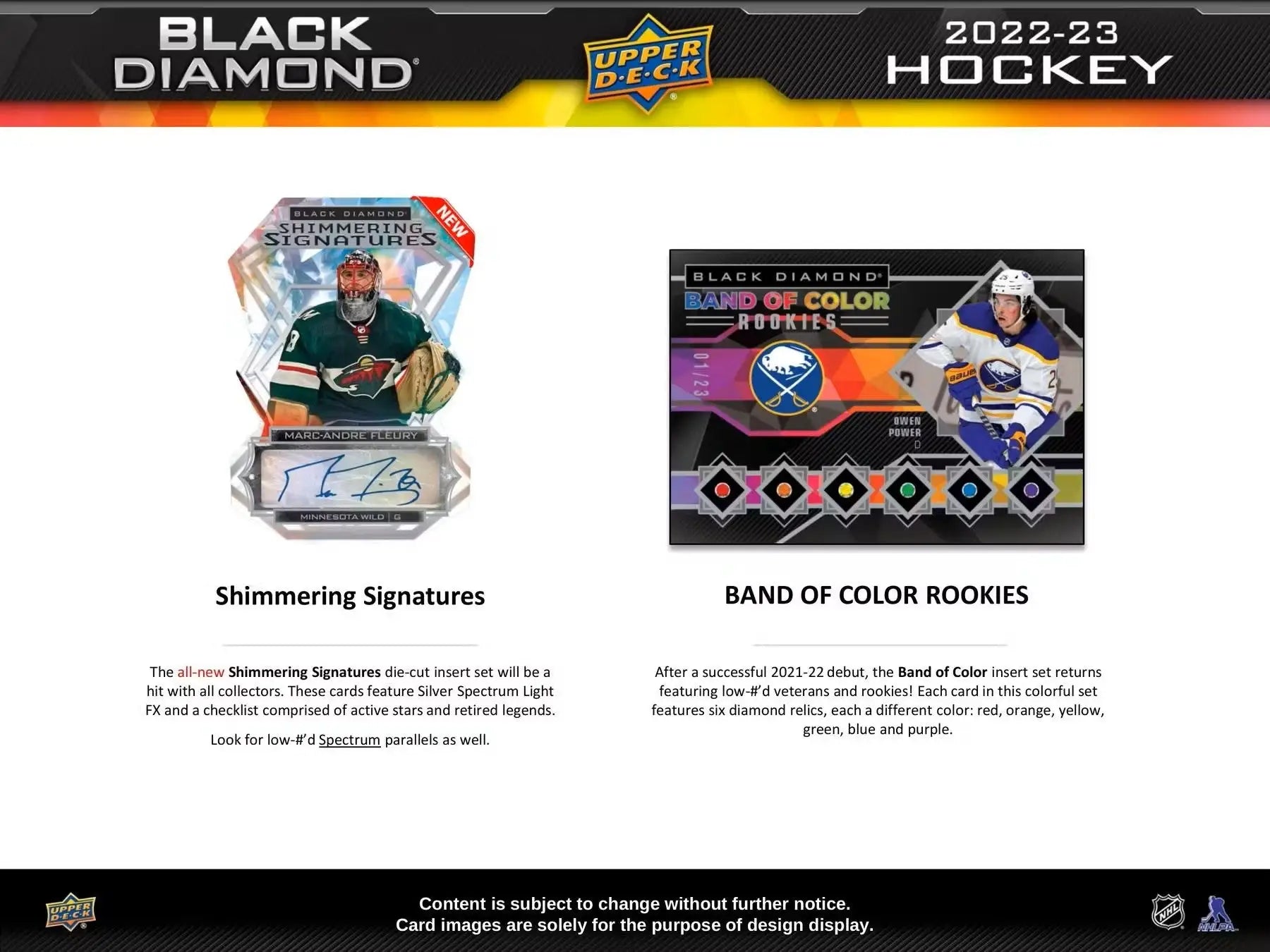 Product information page featuring exquisite collection of Upper Deck Black Diamond Hockey cards