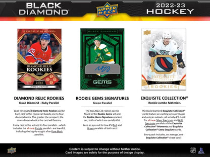 Product advertisement showcasing three exquisite Upper Deck Black Diamond Hockey cards