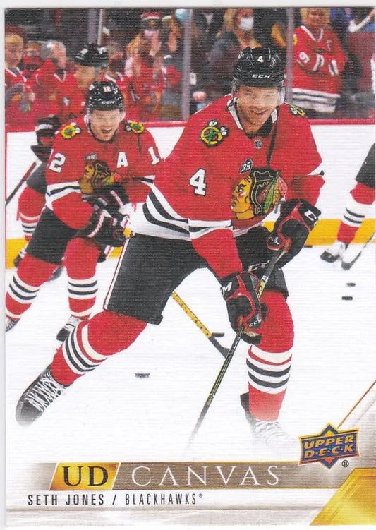 Hockey trading card featuring Seth Jones Canvas Chicago Blackhawks #C137 on ice