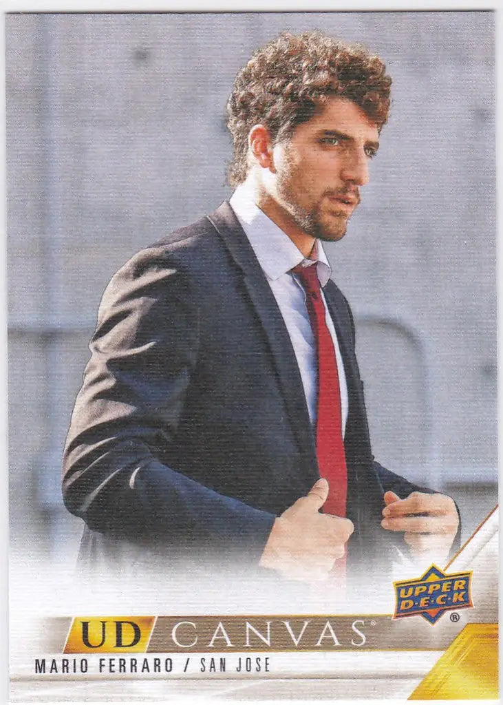 Professional headshot of man in a dark suit and red tie for Mario Ferraro Canvas Card