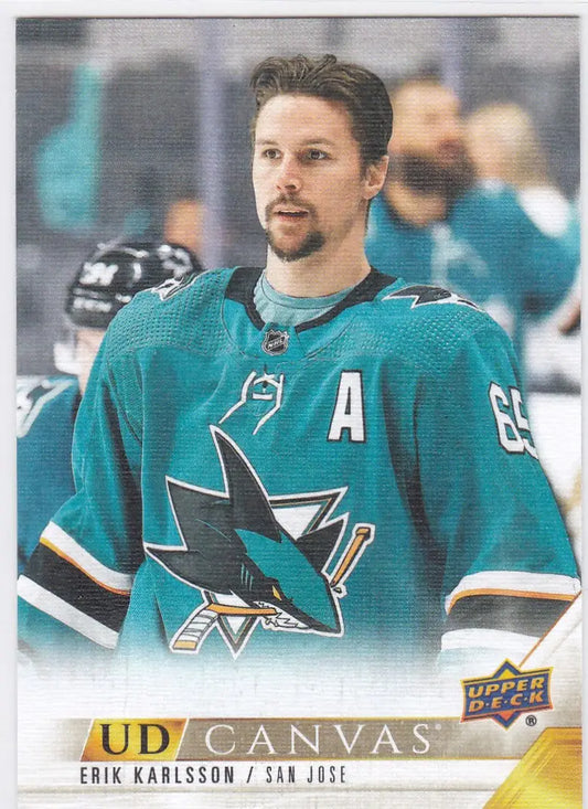 Erik Karlsson Canvas Card from 2022-23 Upper Deck #C66 featuring San Jose Sharks