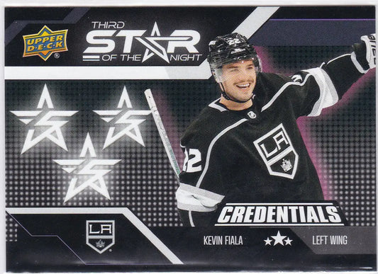 Hockey trading card of Kevin Fiala third star in Los Angeles Kings uniform from Upper Deck Credentials