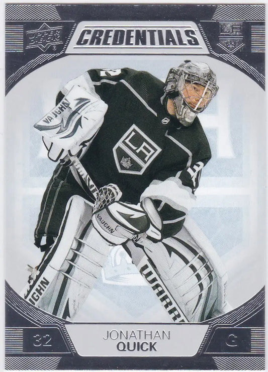 Hockey trading card of Jonathan Quick LA Kings from Upper Deck Credentials collection