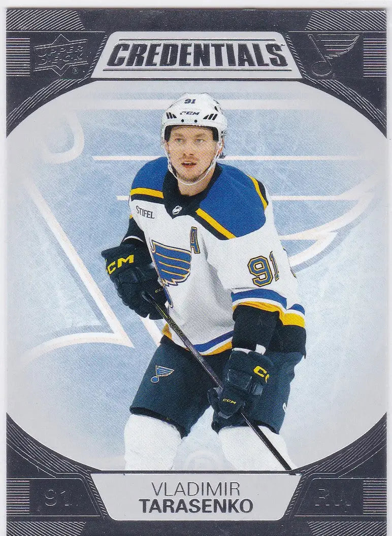 Hockey player trading card of Tarasenko St Louis from Upper Deck Credentials collection