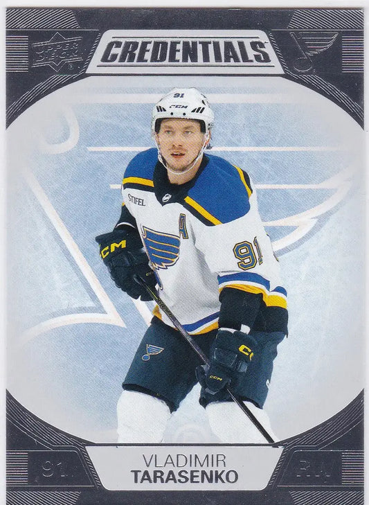 Hockey player trading card of Tarasenko St Louis from Upper Deck Credentials collection