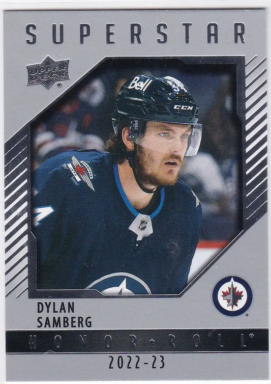 Hockey trading card of Dylan Samberg from Winnipeg Jets Upper Deck collection