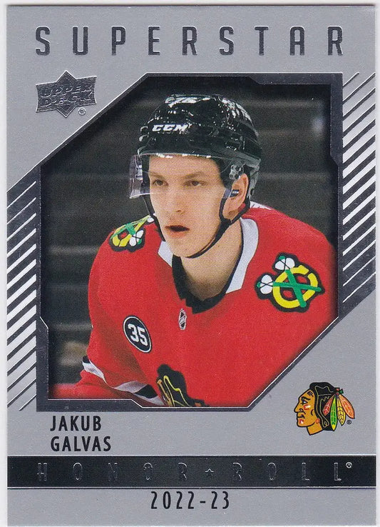 Hockey trading card of Jakub Galvas, Honor Roll Rookie for Chicago Blackhawks