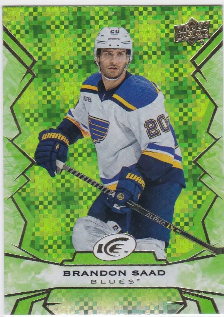 Hockey player trading card of Brandon Saad Green Parallel from Upper Deck Ice St. Louis Blues