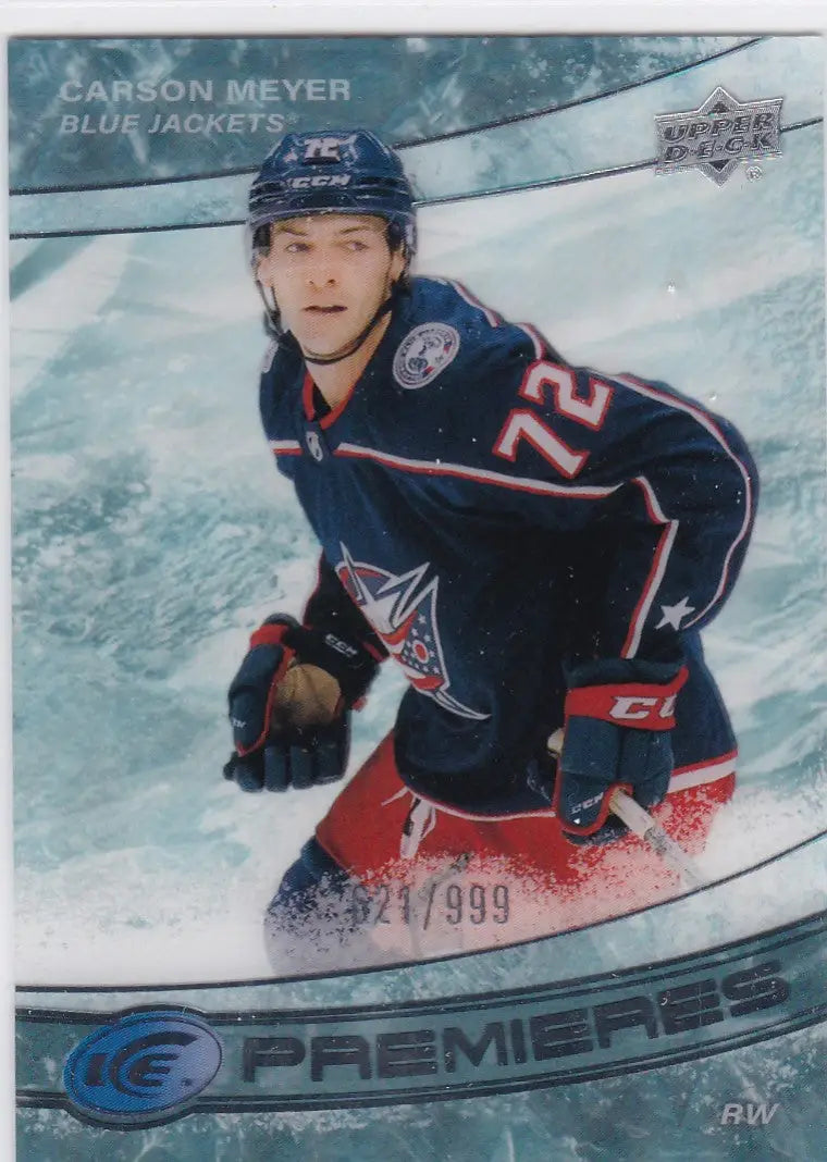 Hockey trading card of Carson Meyer from Upper Deck Ice for Columbus Blue Jackets