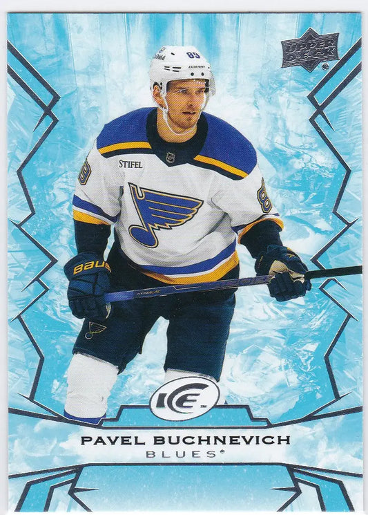 Hockey player in St. Louis Blues jersey on 2022-23 Upper Deck Ice Pavel Buchnevich card