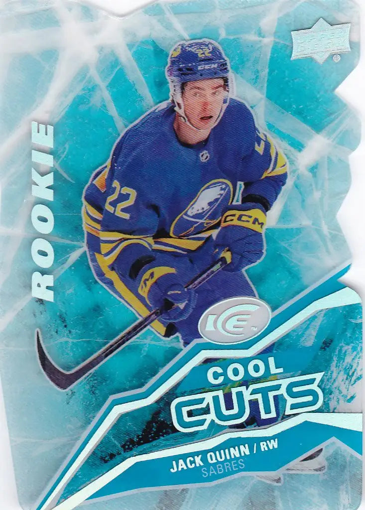 Hockey trading card of Cuts Jack Quinn from Upper Deck Ice in blue Buffalo Sabres jersey