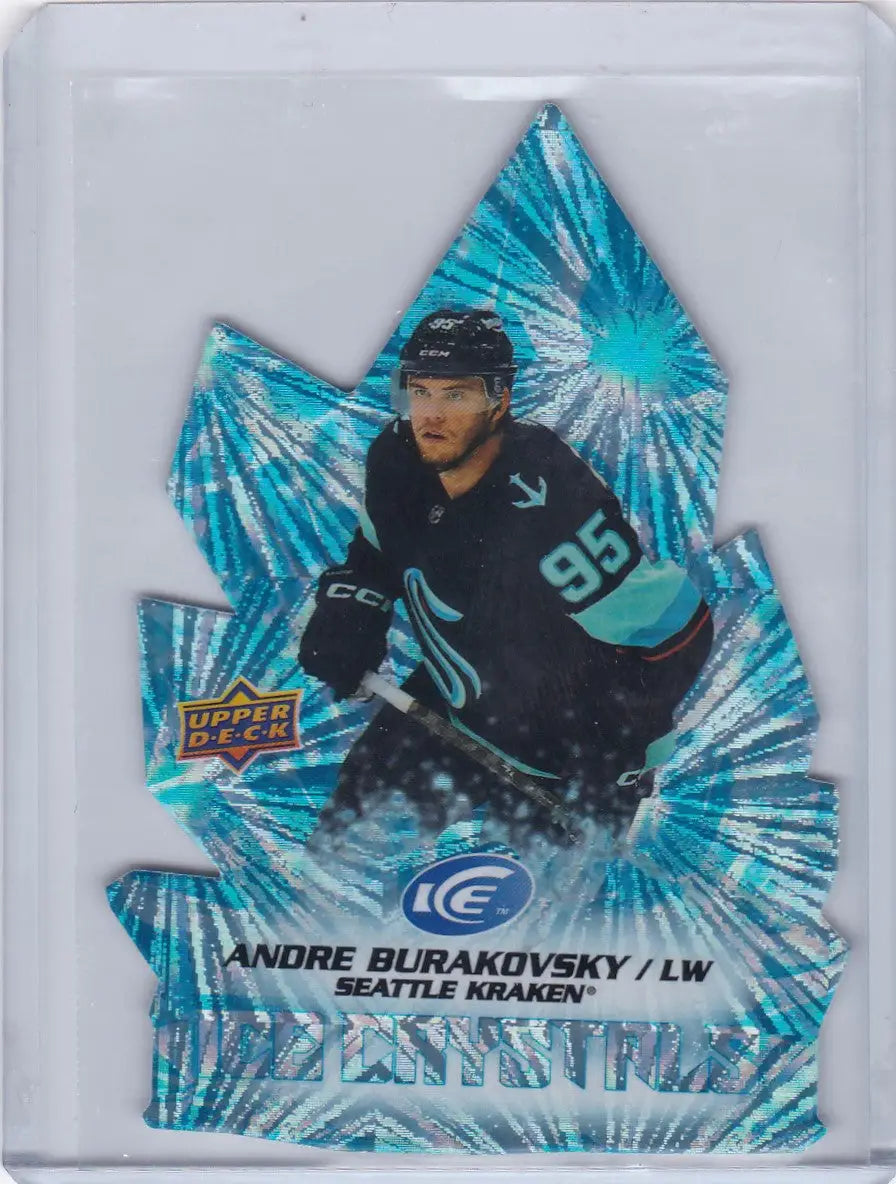 Hockey trading card of Andre Burakovsky Ice Crystals Seattle Kraken in blue jersey 95