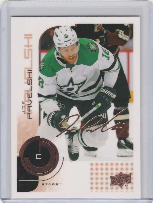 Hockey trading card of Joe Pavelski in Dallas Stars jersey from Upper Deck MVP 20th Anniversary