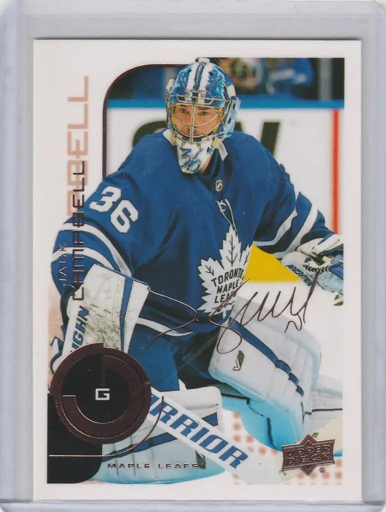 Ice hockey goaltender Jack Campbell in blue Toronto Maple Leafs jersey, Upper Deck MVP