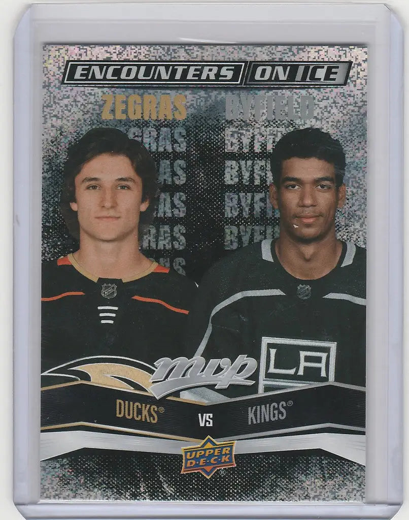 Hockey trading card featuring Trevor Zegras and Quinton Byfield from Upper Deck MVP