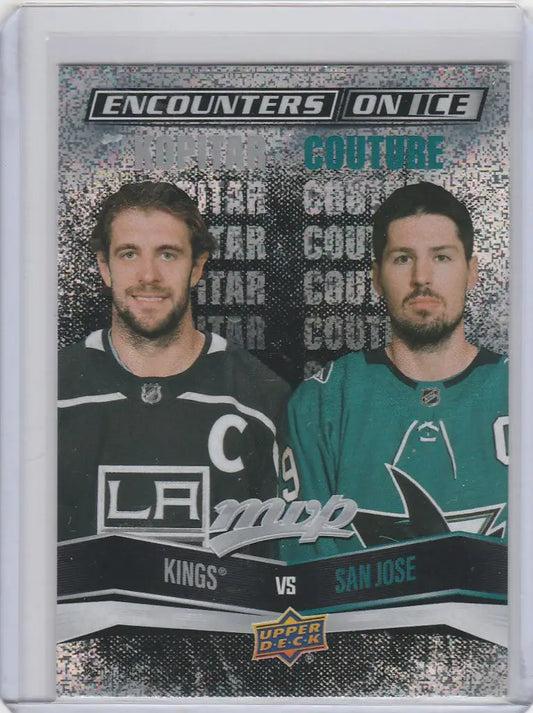 Hockey trading card of Kopitar and Couture from Upper Deck MVP Encounters Kings Sharks