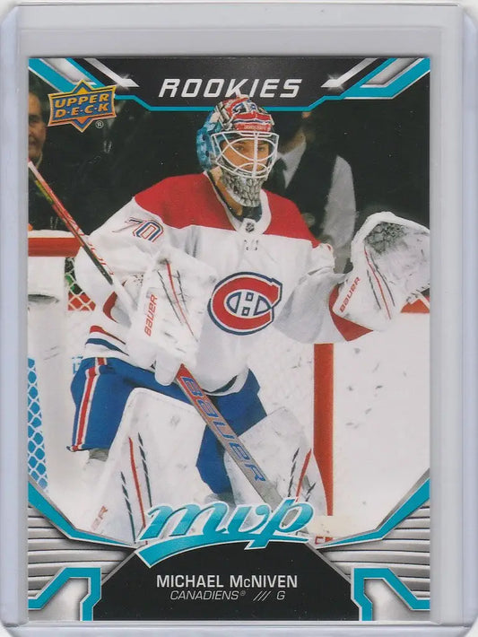 Hockey trading card of Michael McNiven in Montreal Canadiens gear, Upper Deck MVP