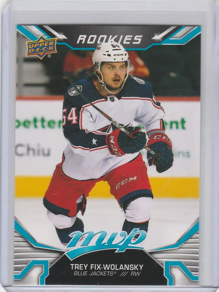 Hockey trading card of MVP Rookie Trey Fix-Wolansky, Columbus Blue Jackets, Upper Deck MVP