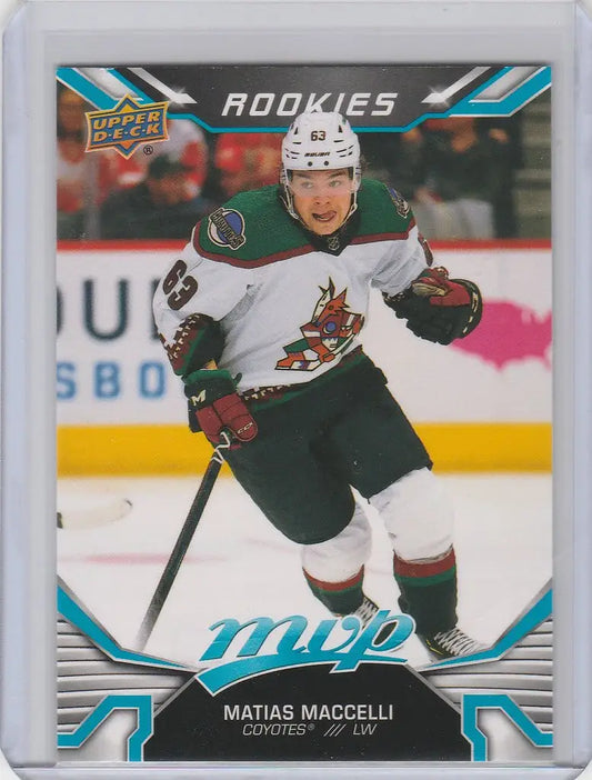 Hockey trading card of Matias Maccelli Arizona Coyotes from Upper Deck MVP Rookie collection