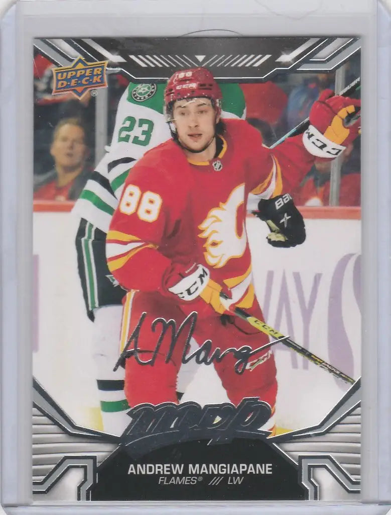 Hockey trading card of Andrew Mangiapane Calgary Flames in red jersey number 88