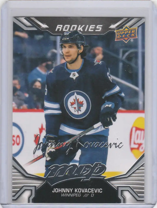 Hockey trading card of Johnny Kovacevic from Winnipeg Jets Upper Deck MVP Silver Script