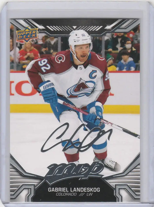 Hockey trading card of Gabriel Landeskog from Upper Deck MVP Silver Script collection