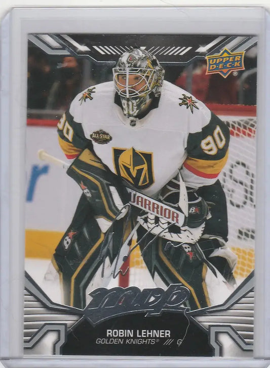 Hockey trading card of Robin Lehner, Vegas Golden Knights, Upper Deck MVP Silver Script