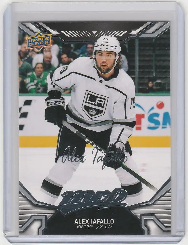 Hockey trading card of Alex Iafallo, Upper Deck MVP Silver Script from Los Angeles Kings