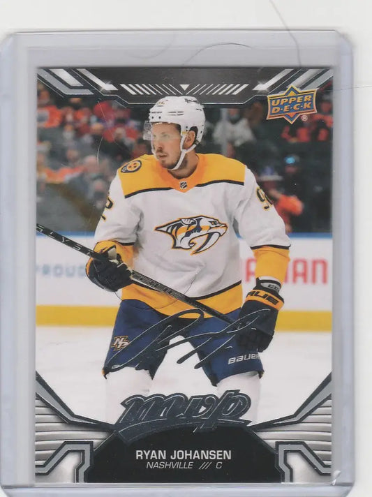 Hockey trading card of Ryan Johansen in white jersey from Upper Deck MVP Silver Script