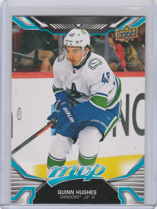 Hockey trading card of Quinn Hughes Vancouver Canucks Upper Deck MVP SP #208