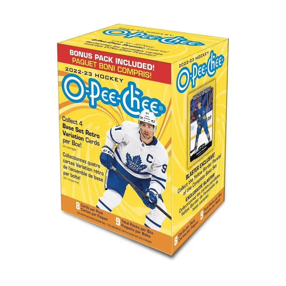 O-Pee-Chee trading cards blaster box featuring Toronto Maple Leafs player artwork