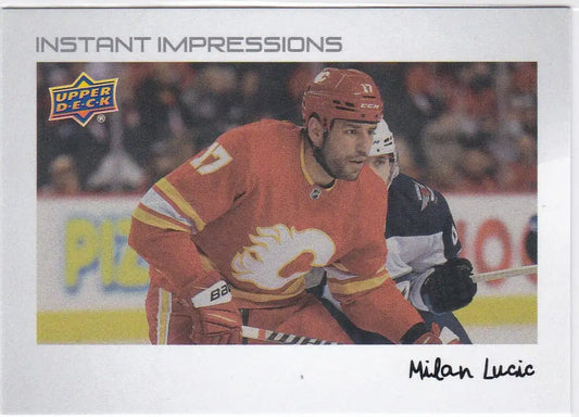 Hockey player in red Calgary Flames jersey representing Milan Lucic Instant Impressions