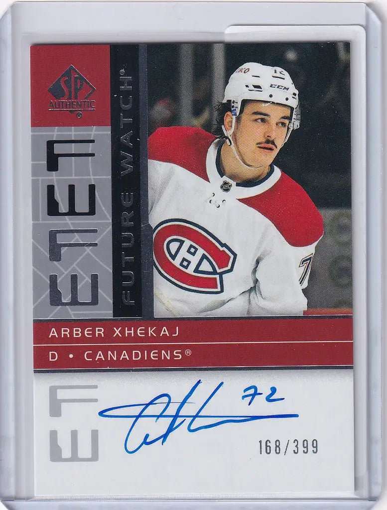 Hockey trading card of Arber Xhekaj Canadiens with autograph from 2022-23 Upper Deck