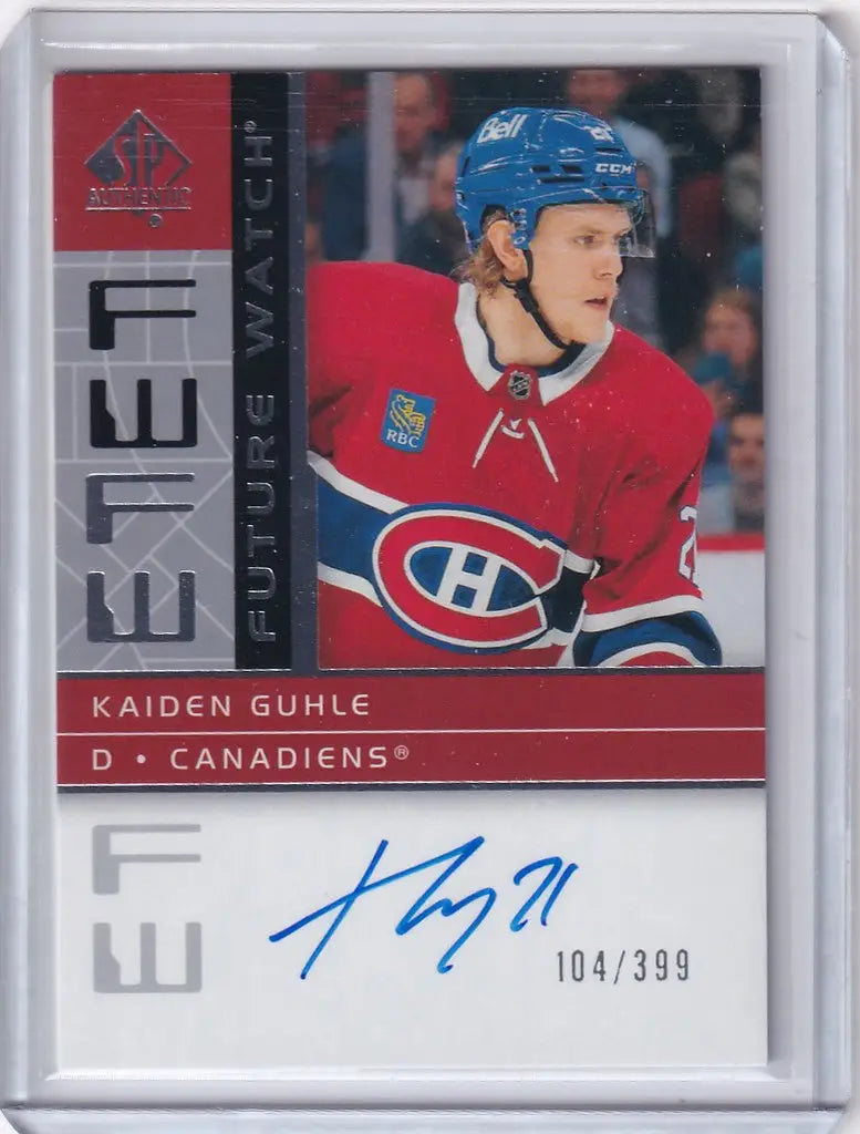 Hockey trading card featuring Kaiden Guhle Montreal Canadiens Upper Deck SP Authentic Auto