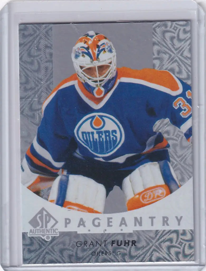 Hockey goalie trading card of Grant Fuhr from Upper Deck SP Authentic Edmonton Oilers