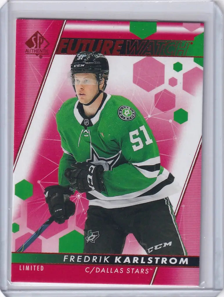 Hockey trading card of Fredrik Karlstrom from the Dallas Stars, Upper Deck SP Authentic