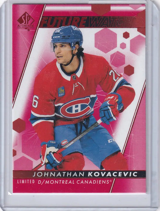 Hockey trading card of Johnathan Kovacevic Montreal Canadiens 2022-23 Upper Deck SP Authentic Red