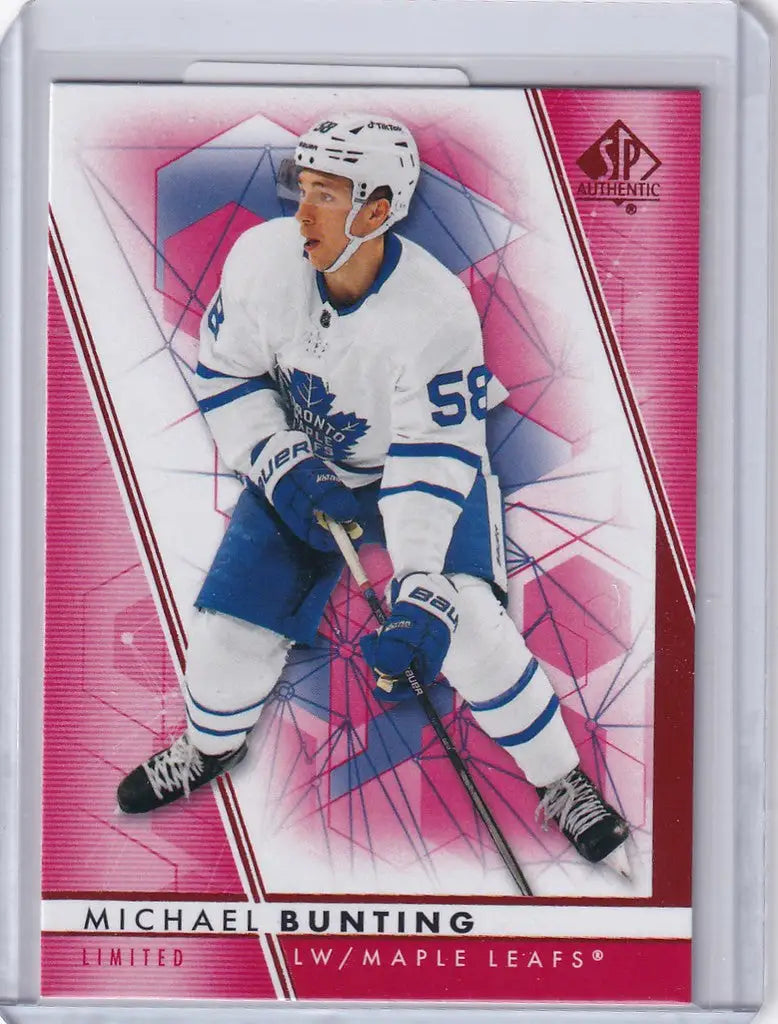 Hockey trading card of Michael Bunting, Toronto Maple Leafs, Upper Deck SP Authentic Red