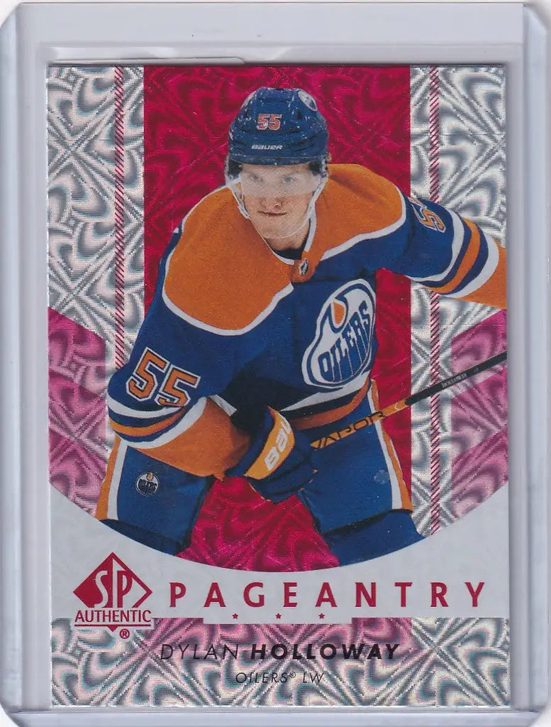 Hockey player trading card of Dylan Holloway from Upper Deck Authentic, Edmonton Oilers