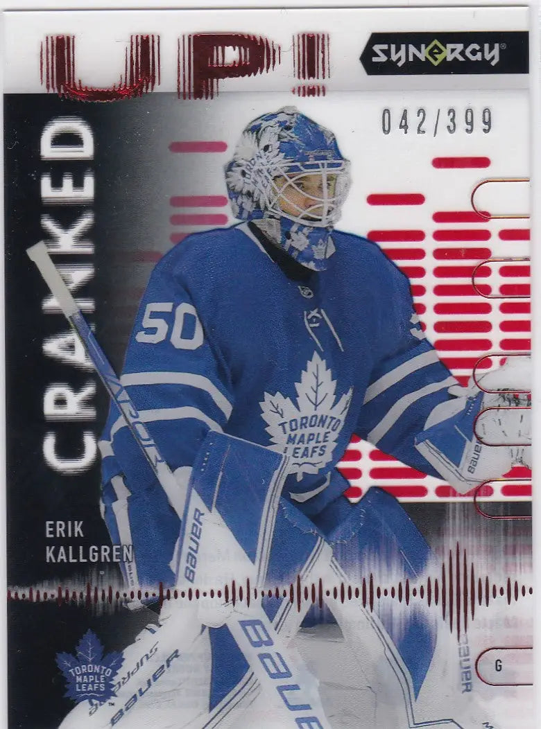 Hockey goalie Erik Kallgren in blue Toronto Maple Leafs jersey, Upper Deck Synergy collectible