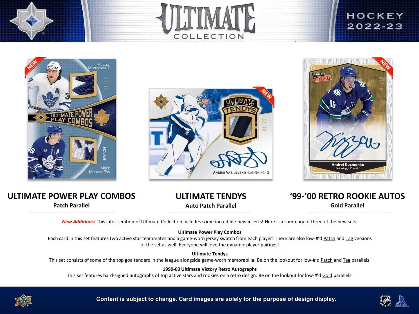 Advertisement for Ultimate Collection Hockey cards showcasing base set and ultimate rookies